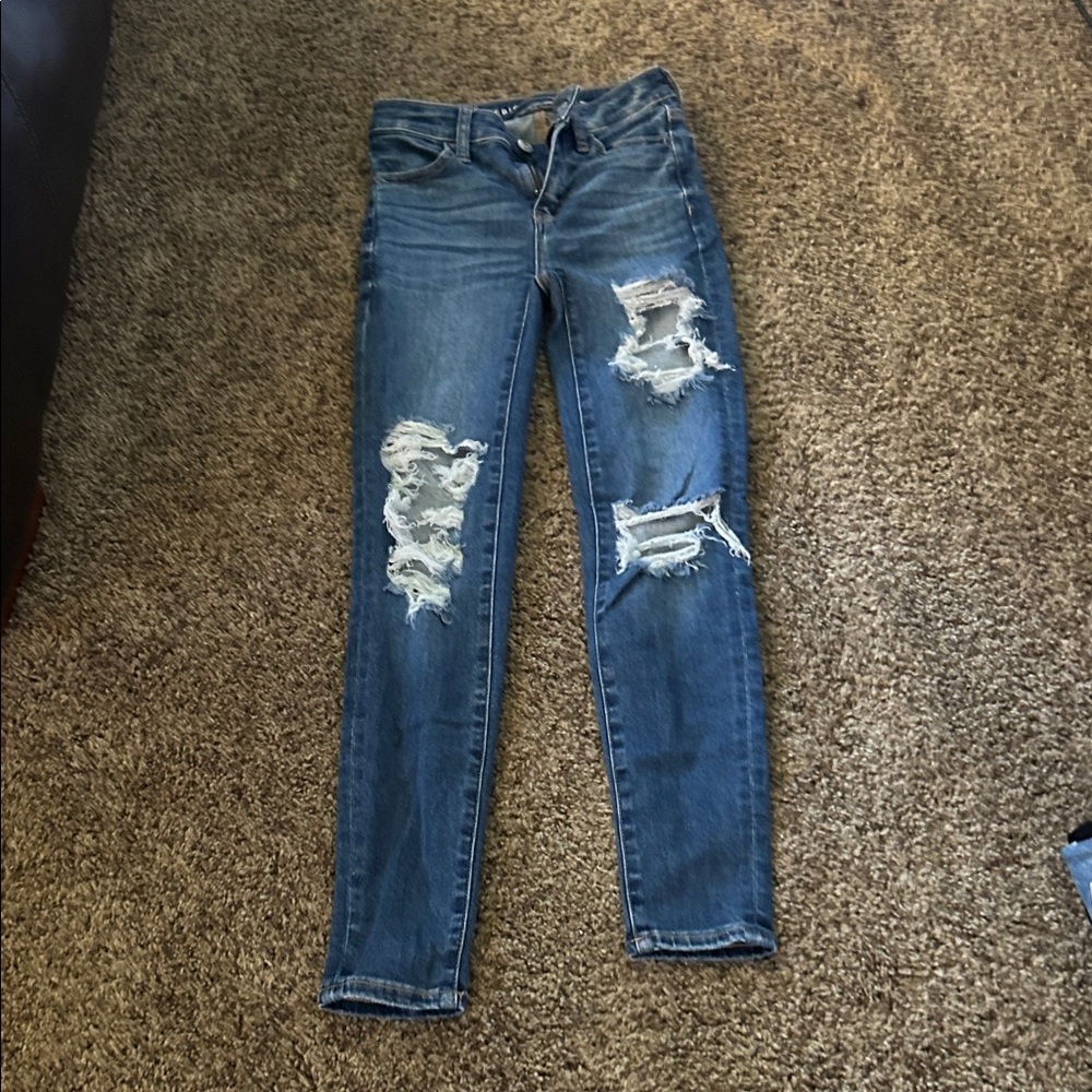 American Eagle Outfitters Ripped Blue Skinny Jeans